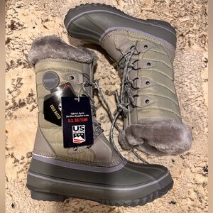 Khombu Gray Blue Lace Up Boots with Fur Trim Snow Winter Warm Ski US